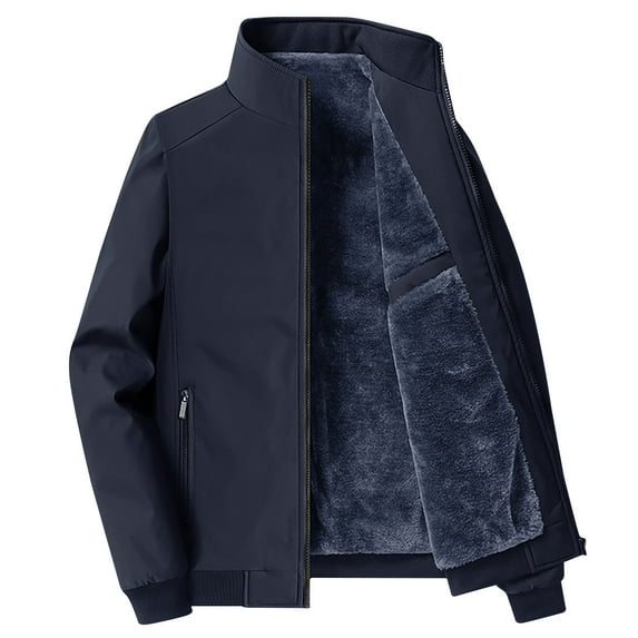 safuny Men's Long Sleeve Thicken Coat Winter Jackets with Pockets Thermal Fleece Fashion Workout Casual Loose Clothes Zipper Up Stand Collar Cardigans Blue XXXXL