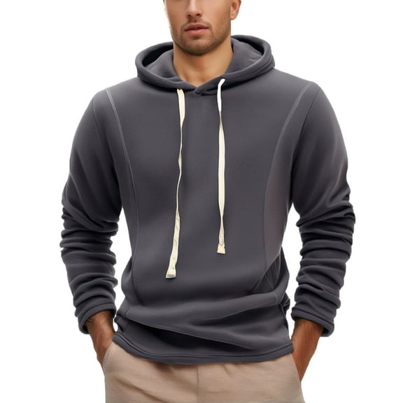 safuny Men's Long Sleeve Tops Drawstring Loose Hoodies Shirts Big&Tall Casual Soft Fleece Solid Color Pullover Crew Neck Sweatshirts Fashion Workout Gray XL