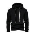 thumbnail image 1 of safuny Men's Long Sleeve Tops Drawstring Loose Hoodies Shirts Big&Tall Casual Soft Fleece Solid Color Pullover Fashion Workout Crew Neck Sweatshirts Black S, 1 of 7