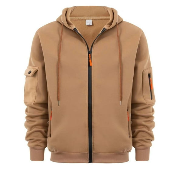 safuny Men's Long Sleeve Tops Fall Winter Hoodie Sweatshirts with Pockets Big&Tall Zipper Stand Collar Pullover Outwear Casual Loose Shirts Fashion Workout Brown M