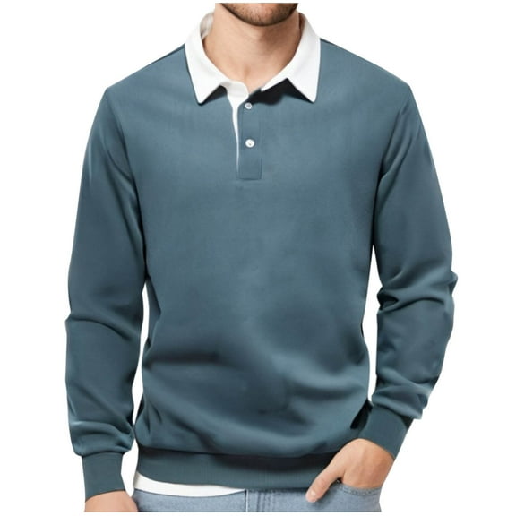 safuny Men's Long Sleeve Tops Loose Shirts Big&Tall Turn Down Collar Sweatshirts Button Workout Patchwork Color Block Pullover Casual Shackets Fashion Green XL