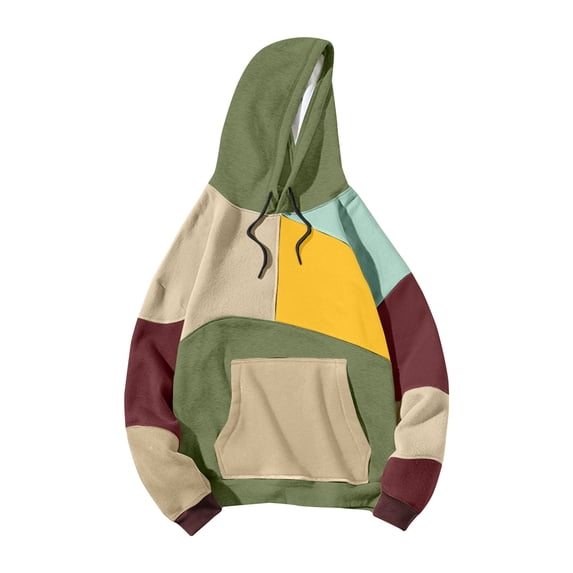 safuny Men's Long Sleeve Tops Pockets Loose Hoodies Shirts Big&Tall Crew Neck Sweatshirts Fashion Workout Patchwork Color Block Pullover Casual Drawstring Retro Yellow M
