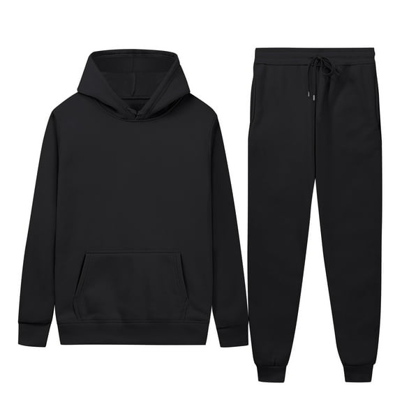 safuny Men's Long Sleeve Tracksuits Fall Winter Pullover Lounge Sets Crew Neck Sweatshirts Relaxed Casual Joggers Pants Drawstring 2 Piece Hoodie Outfits Big&Tall Black L