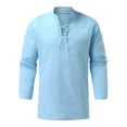 thumbnail image 1 of safuny Men's Loose Basic Pullover Solid Shirts Trendy Holiday Long Sleeve V Neck Lacing Fall Tops Leisure Comfy Light Blue XXXL, 1 of 4