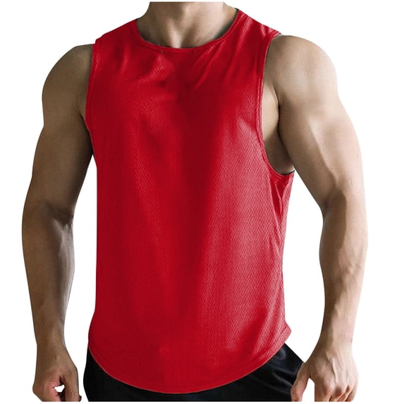safuny Men's Loose Basic Tank Tops Solid Color Fashion Workout Sleeveless Muscle Tees Lightweight Activewear Regular Fitness,Quick Dry Gym Casual Tops Summer Beach Red