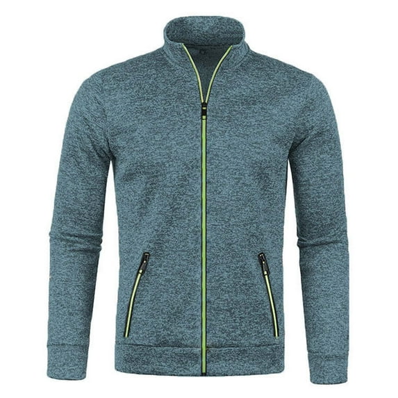 safuny Men's Loose Cardigan Coat with Pocket Solid Long Sleeve Stand Collar Zipper-Up Casual Holiday Winter Tops Fall Comfy Trendy Blue M