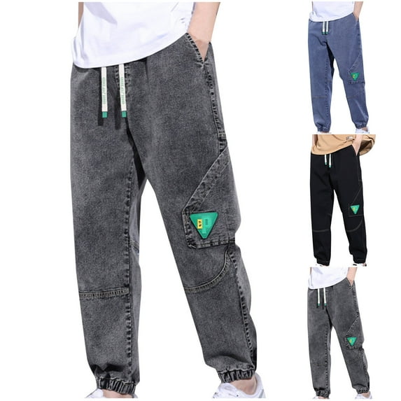 safuny Men's Loose Cargos Joggers Jeans Athletic Pants Solid Color Denim Sports Workout Pants Casual Sweatpants Trousers Running Big&Tall Activewear Black L