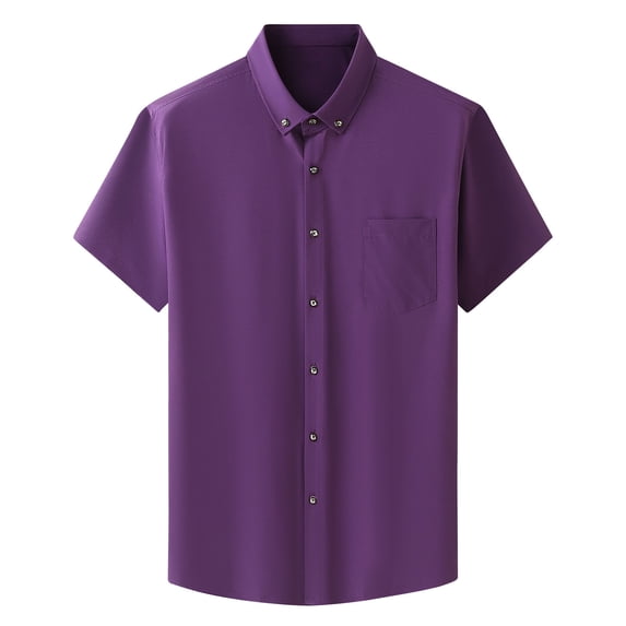 safuny Men's Loose Cotton Lined Shirts Solid Color Tops Short Sleeve Athletic Half Button Tees Activewear Casual Workout Summer Relaxed Trendy Clearance Purple L