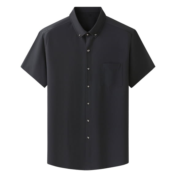 safuny Men's Loose Cotton Lined Shirts Solid Color Tops Short Sleeve Athletic Half Button Tees Activewear Casual Workout Summer Relaxed Trendy Clearance Black XXXXXL