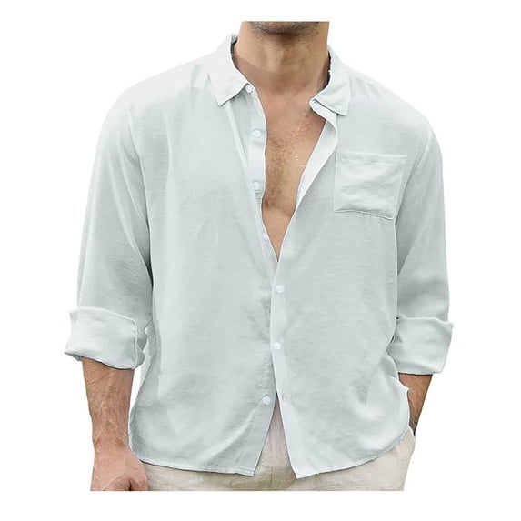 safuny Men's Loose Cotton Linen Cardigan Coat Long Sleeve Turndown Collar Relaxed Casual Holiday Winter Tops Fall Trendy Comfy Solid White XXXL
