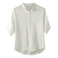thumbnail image 1 of safuny Men's Loose Cotton Linen Shirts Leisure Comfy Holiday Solid Shirts Trendy Stand Collar Fall Tops Half Sleeve White XXXL, 1 of 3