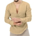 thumbnail image 1 of safuny Men's Loose Cotton Tops Fashion Holiday Solid Color Tees Clothing Summer Half Sleeve Shirts Leisure Comfy Deep V Neck Pullover Khaki M, 1 of 5
