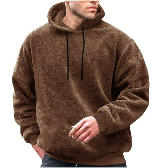 safuny Men's Loose Hoodies Shirts Knitted Sweaters Big&Tall Fashion Solid Color Pullover Long Sleeve Tops Workout Crew Neck Sweatshirts Casual Soft Fleece Brown L