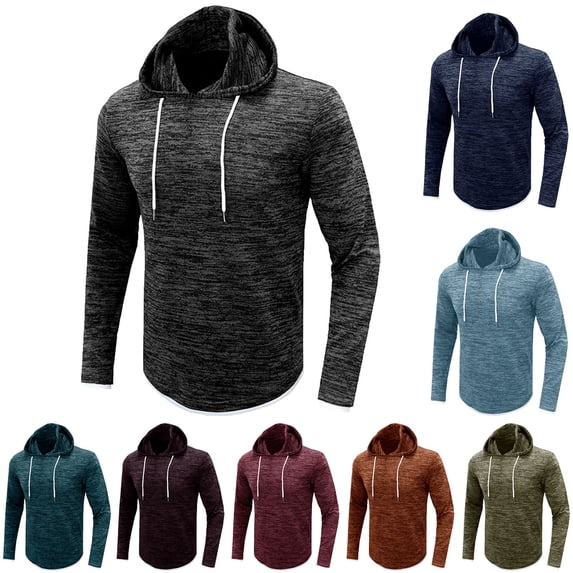 safuny Men's Loose Pullover Hoodie Sweatshirts Fashion Workwear Casual Sports Holiday Solid Color Crew Neck Drawstring Long Sleeve Athletic Sky Blue L