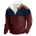 thumbnail image 1 of safuny Men's Loose Pullover Retro Sweatshirts Solid Color Block Long Sleeve Athletic Quarter Zipper Workwear Casual Sports Holiday Sales Clearance Fashion Wine S, 1 of 3