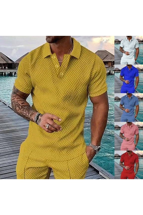 Men's Loose Pullover Trendy Quarter Button Lapel Tees Summer Relaxed Solid Color Tops Activewear Casual Workout Short Sleeve Athletic Blue S