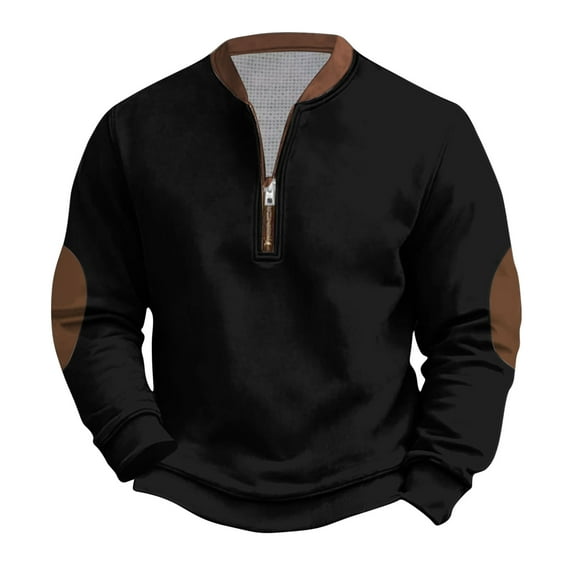 safuny Men's Loose Shirts Big&Tall Fashion Workout Casual Solid Color Pullover Stand Collar Sweatshirts Half Zipper Long Sleeve Tops Black XXL