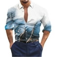 thumbnail image 1 of safuny Men's Loose Shirts Turndown Collar Button Down Casual Relaxed Dipdye Doodle Stripe Trendy Pullover Fashion Spring Long Sleeve Fall Tees Holiday Blue L, 1 of 5