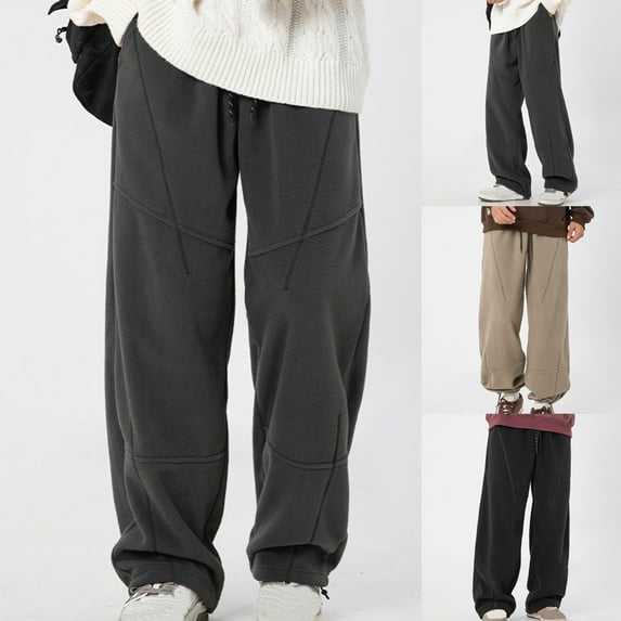 safuny Men's Loose Sweatpants Pockets Athletic Pants Trousers Big&Tall Sports Workout Pants Winter Thicken Drawstring Solid Color Activewear Casual Fleece Pants Black L