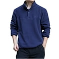 thumbnail image 1 of safuny Men's Loose Tops Big&Tall Fashion Solid Color Pullover Casual Long Sleeve Shirts Stand Collar Sweatshirts Button Outwear Blue L, 1 of 9