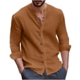 thumbnail image 1 of safuny Men's Loose Tops Fashion Long Sleeve Button Up Blouses Stand Collar Shirts Fall Casual Relaxed Cotton Lined Workout Solid Color Button Down Cardigan Clearance Orange M, 1 of 6