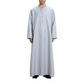 thumbnail image 1 of safuny Men's Muslim Islamic Ramadan Hooded Jubbah Fashion Crew Neck Button Holiday Trendy Pullover Solid Drawstring Spring Long Sleeve Fall Tees Saudi Arab Long Kaftan Robe Gray XL, 1 of 9
