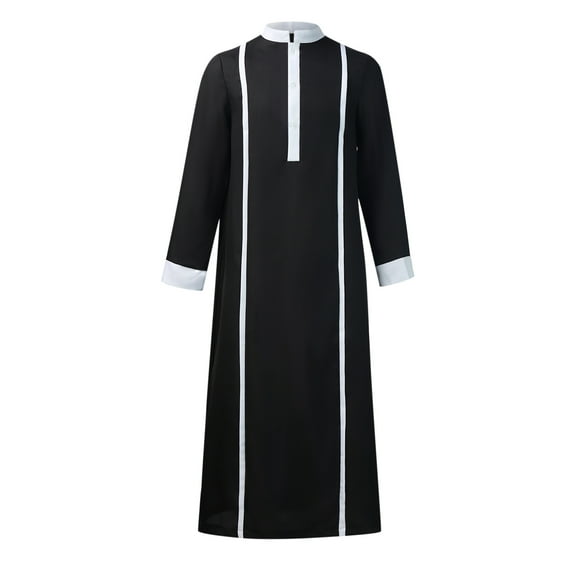 safuny Men's Muslim Islamic Ramadan Hooded Jubbah Fashion Crew Neck Button Holiday Trendy Pullover Solid Drawstring Spring Long Sleeve Fall Tees Saudi Arab Long Kaftan Robe Black L