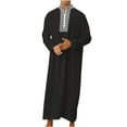 thumbnail image 1 of safuny Men's Muslim Islamic Ramadan Jubbah Fashion Long Sleeve Fall Tees Stand Collar Saudi Arab Long Kaftan Robe Holiday Trendy Pullover Spring Geometry Solid Color Black XL, 1 of 5