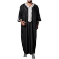 thumbnail image 1 of safuny Men's Muslim Islamic Ramadan Jubbah Fashion Solid Spring Long Sleeve Fall Tees Stand Collar Button Down Saudi Arab Long Kaftan Robe Trendy Pullover Holiday Black XL, 1 of 7
