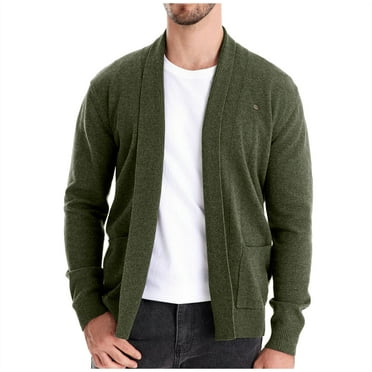 safuny Men's Open Front Cardigans Fall Winter Sweatshirts Ribbed Big&Tall Fashion Clearance Solid Color Outwear Workout Casual Loose Knitted Sweaters Long Sleeve Tops Pockets Green L