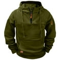 thumbnail image 1 of safuny Men's Outdoor Hoodie Drawstring Quarter-Zip Solid Pullover Sweatshirt with Zip Pockets for Hiking Camping Army Green L, 1 of 6
