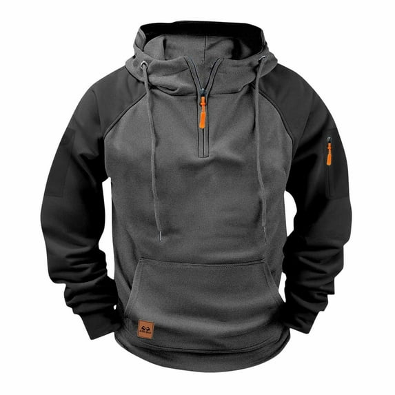 safuny Men's Outdoor Hoodie Half Zip Color Block Pullover Sweatshirt with Pockets Gray XXL