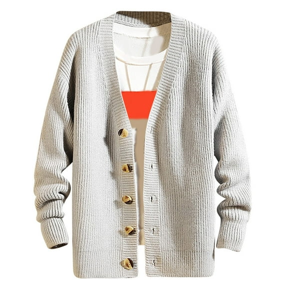 safuny Men's Outwear Solid Color Pullover Fashion Casual Knitted Sweaters Long Sleeve Shirts Loose Tops Cotton Big&Tall V Neck Sweatshirts Button Gray XXL