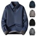thumbnail image 1 of safuny Men's Outwear Solid Color Pullover Lapel Sweatshirts Button Casual Cotton Long Sleeve Shirts Fashion Winter Thicken Fake Two Piece Tops Big&Tall Green L, 1 of 7