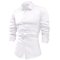 thumbnail image 1 of safuny Men's Outwear Solid Color Shackets Long Sleeve Shirts Jackets Turn Down Collar Sweatshirts Slim Suit Tops Big&Tall Casual Business Workout Satin Fashion White XL, 1 of 2