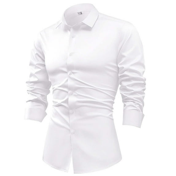 safuny Men's Outwear Solid Color Shackets Long Sleeve Shirts Jackets Turn Down Collar Sweatshirts Slim Suit Tops Big&Tall Casual Business Workout Satin Fashion White XL