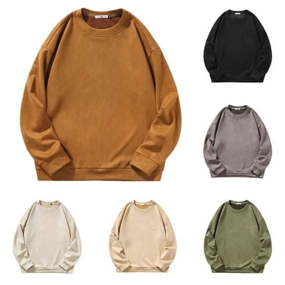 safuny Men's Oversized Pullover Loose Cotton Shirts Long Sleeve Crew Neck Fall Tops Leisure Comfy Solid Shirts Trendy Holiday Army Green L