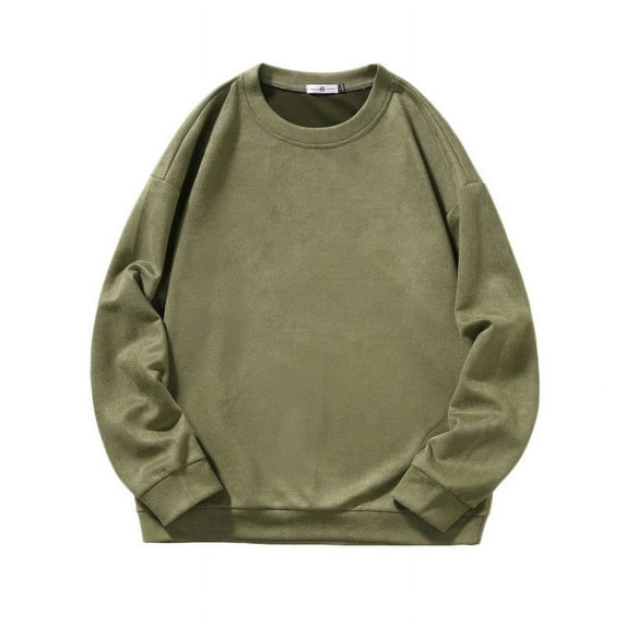 safuny Men's Oversized Pullover Loose Cotton Shirts Long Sleeve Crew Neck Fall Tops Leisure Comfy Solid Shirts Trendy Holiday Army Green XXL