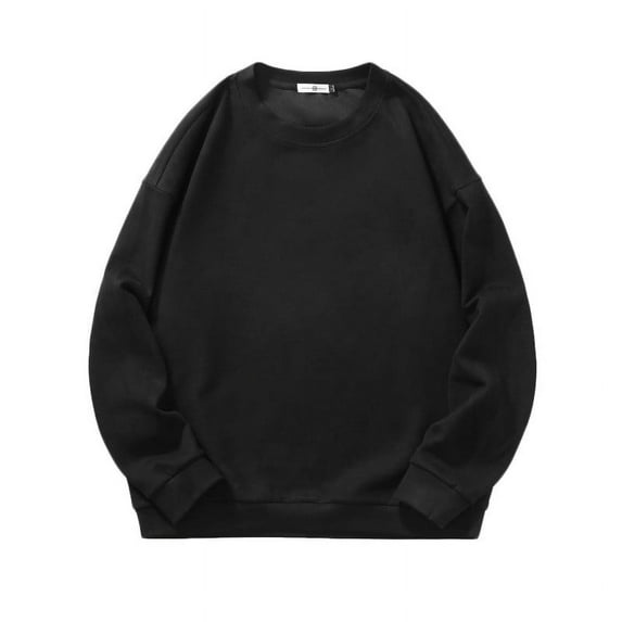 safuny Men's Oversized Pullover Loose Cotton Shirts Long Sleeve Crew Neck Fall Tops Leisure Comfy Solid Shirts Trendy Holiday Black M