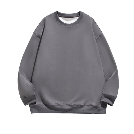 safuny Men's Oversized Pullover Loose Cotton Shirts Long Sleeve Crew Neck Fall Tops Leisure Comfy Solid Shirts Trendy Holiday Dark Gray XL