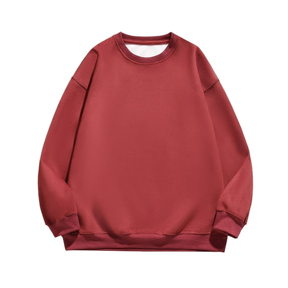 safuny Men's Oversized Pullover Loose Cotton Shirts Long Sleeve Crew Neck Fall Tops Leisure Comfy Solid Shirts Trendy Holiday Wine XXXXXL