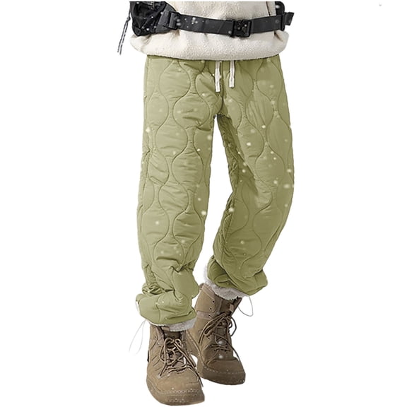 safuny Men's Padded Quilted Down Pants High Waisted Winter Warm Windproof Casual Ski Snow Pants with Pockets Cold Weather Trousers Army Green XL