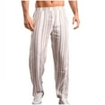 thumbnail image 1 of safuny Men's Pants Comfy Lounge Casual Striped Fashion Full Length Trousers Pajamas for Husband Boyfriend Son Home Clothes Loose Couple Air Conditioning Pants Khaki M, 1 of 7
