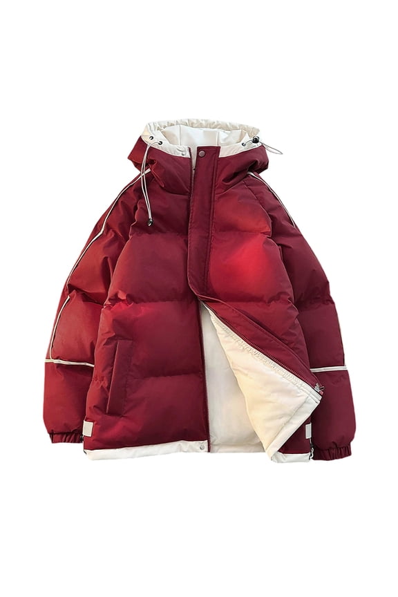 Men's Puffer Hooded Jacket Winter Warm Coats Long Sleeve Full Zip Up Lightweight Quilted Down Jackets Men's Casual Stylish Jackets Red XXXL