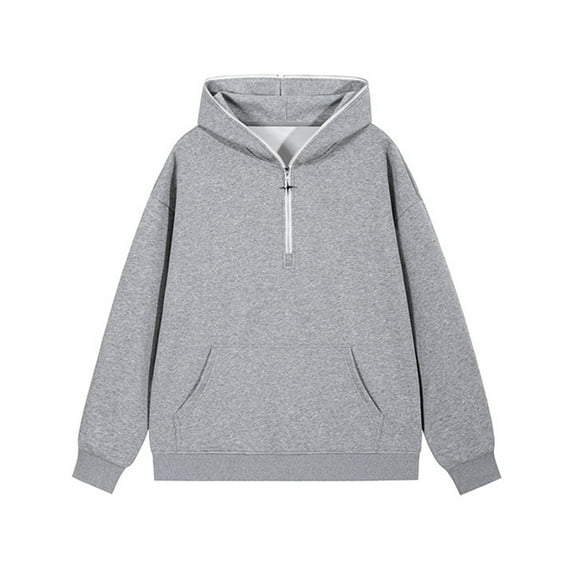 safuny Men's Quarter Zip Hoodie Pullover Kangaroo Pocket Casual Solid Sweatshirt Gray M