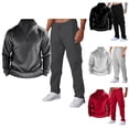 thumbnail image 1 of safuny Men's Quarter-Zip Sweat Suit 2 Piece Out Long Sleeve Fleece Sweatshirt Pockets Golf Sweatshirts Pullover Sportswear Jogging Tracksuits Set Pockets Spring Outfits Black L, 1 of 1
