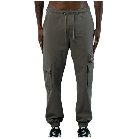 safuny Men's Relaxed Baggy Trousers Athletic-Fit Cargos Pants Pockets Sweatpants Fashion Casual Work Sports Track Pants Zipper Drawstring Lounge Pants Gray L