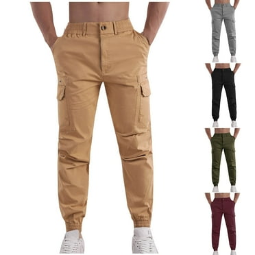 safuny Men's Relaxed Fitted Cotton Lined Joggers Tranning Cargo Pants Athletic Workout Clearance Sweatpants Button Casual Zipper Full Length Pants Pocket Trousers Big Men's Green L