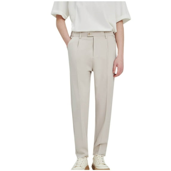 safuny Men's Relaxed Wrinkle-Resistant Trousers Flat Front Pant Cropped Fashion Clearance Straight Leg Sweatpants Casual Work Dress Pants Elastic Waist Lounge Pants Beige XXXL