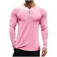 thumbnail image 1 of safuny Men's Ribbed Henley Shirt Long Sleeve Button Placket Slim Solid Casual Top Pink L, 1 of 5